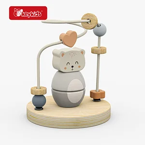 Wooden Baby Activity Toy Set with Bear Bead Maze, Rhino Stacker and Koala Shape Sorter - 3-in-1 Developmental Play Set W12F230