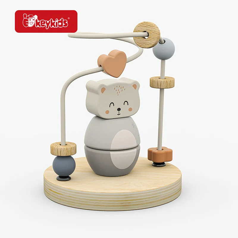 Wooden Baby Activity Toy Set with Bear Bead Maze, Rhino Stacker and Koala Shape Sorter - 3-in-1 Developmental Play Set W12F230